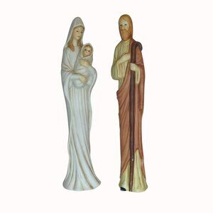 Christmas Joseph & Mary Holding Baby Jesus 10" Tall Figurines 1993 RGA Nativity